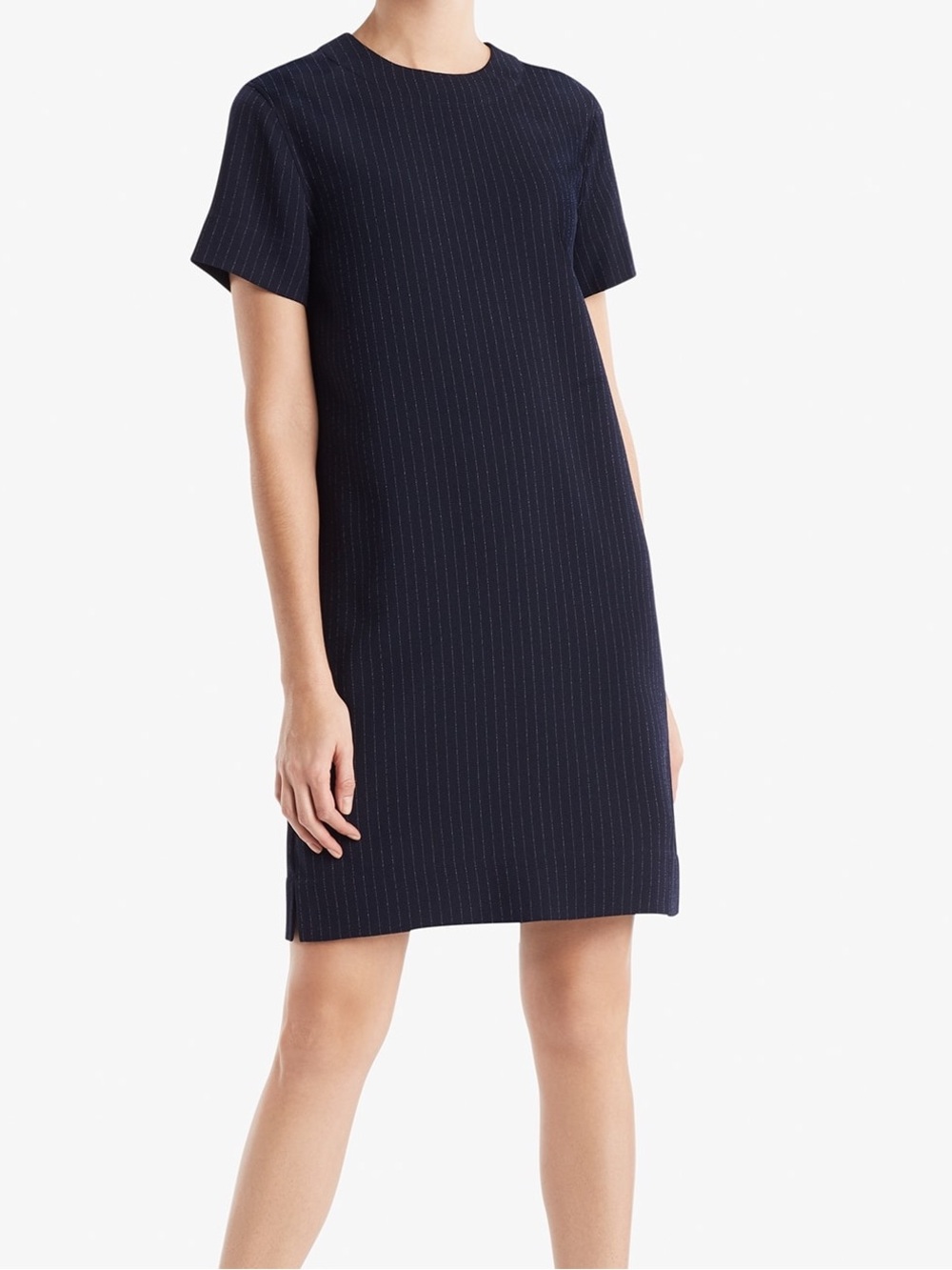 M.M.LaFleur Lucille Dress L Navy Stripe Workwear Business Travel